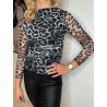 Esme mesh bluse grå leopard