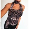 Nalle halterneck mesh top leopard