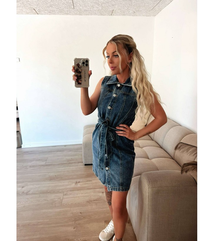 Alvi denim kjole m. bindebånd