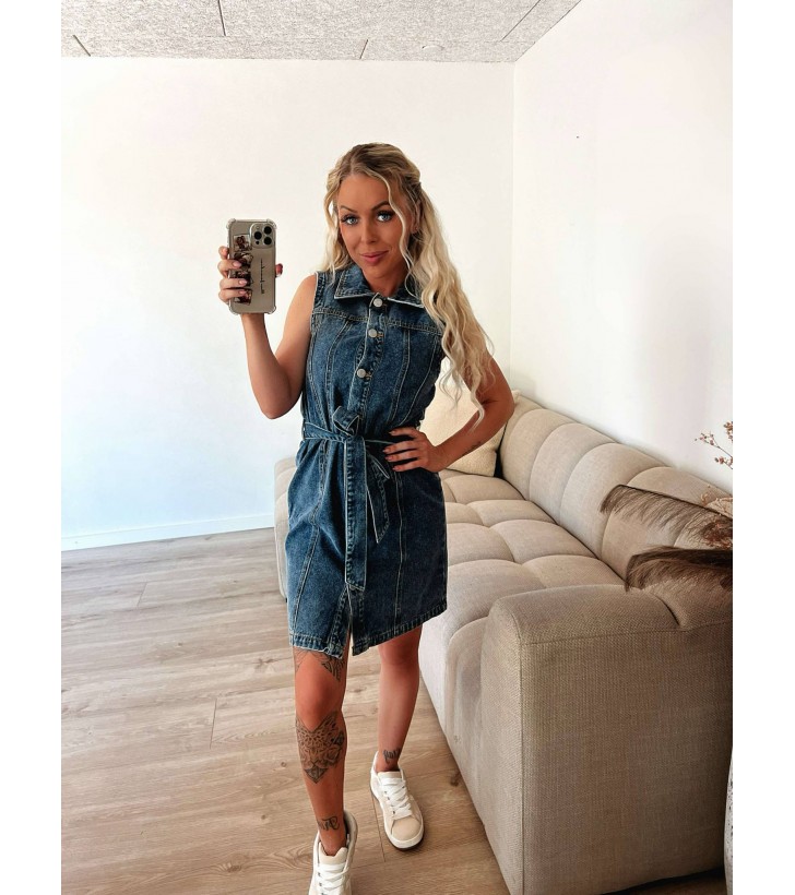Alvi denim kjole m. bindebånd