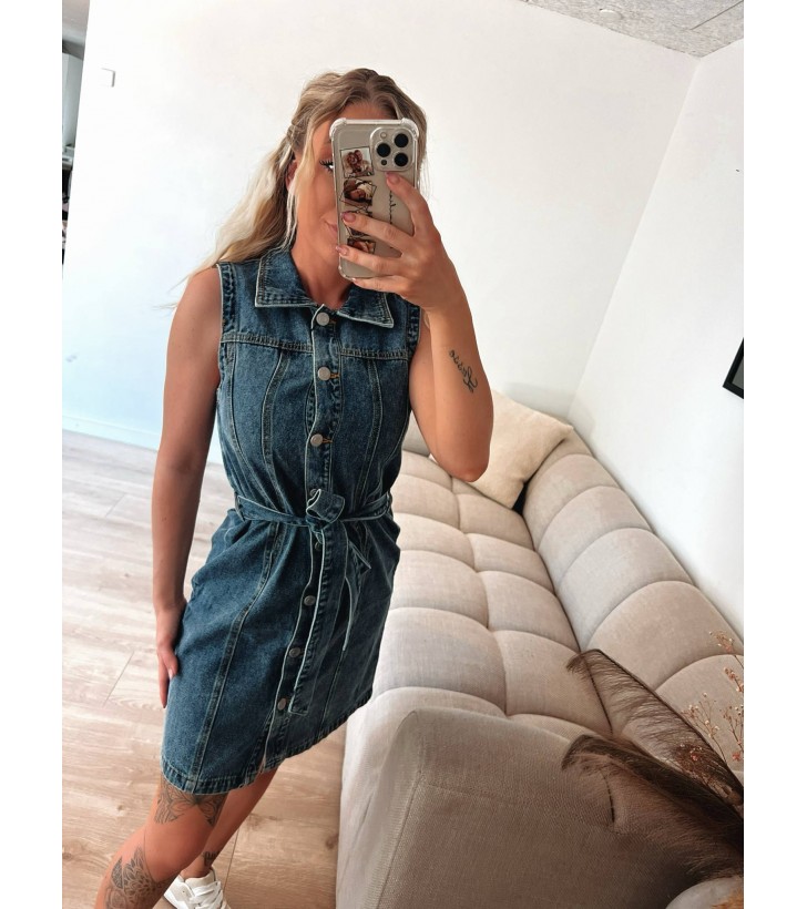Alvi denim kjole m. bindebånd