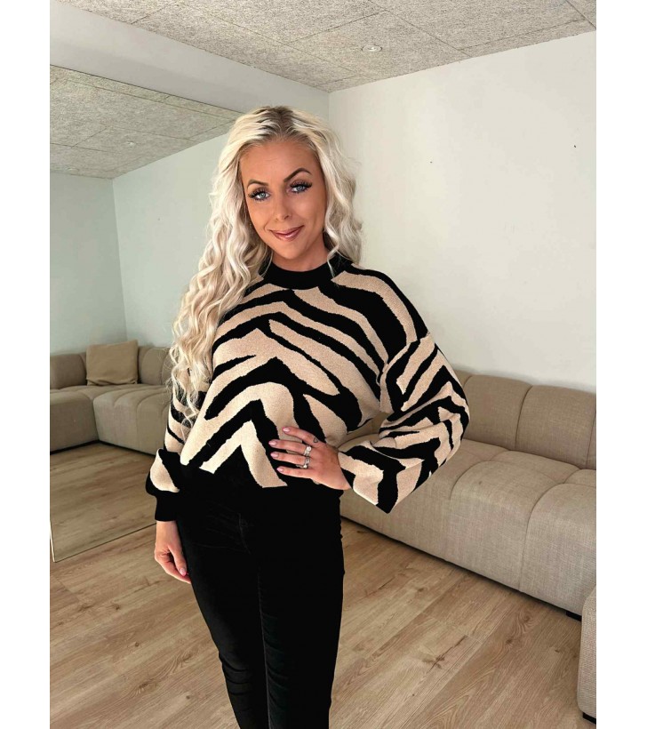 Charlott o-neck strik m. print