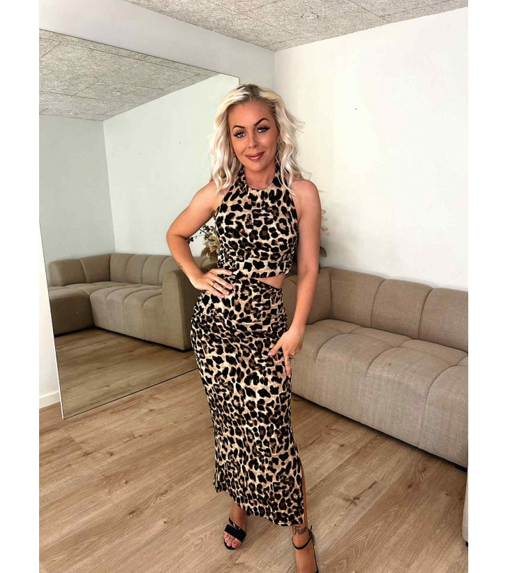 Luna leopard cut out kjole lang