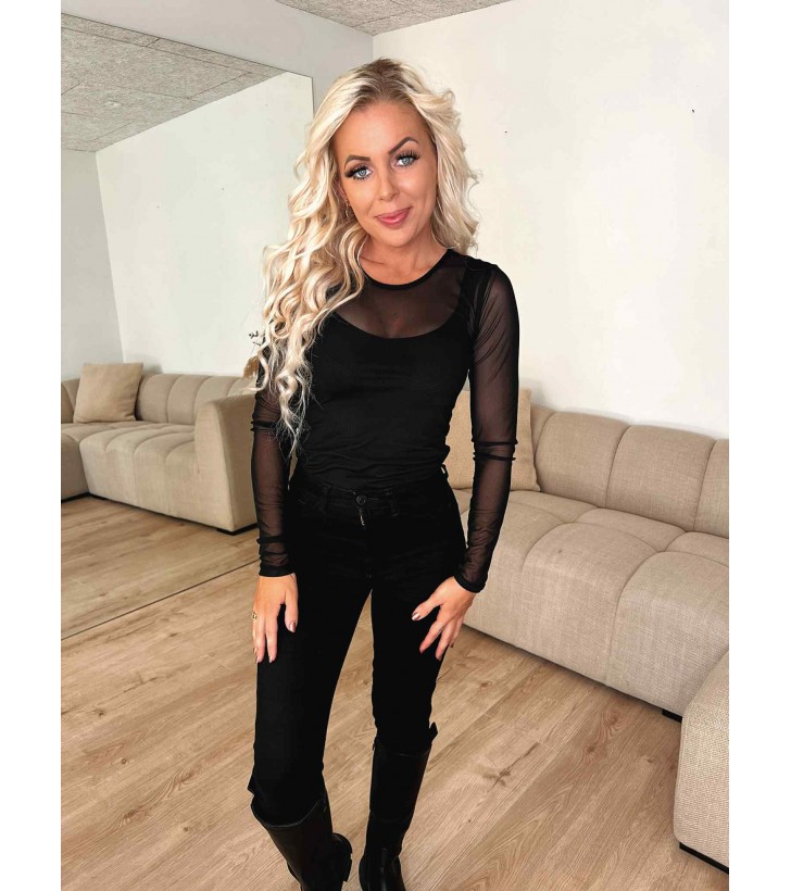 Ninni mesh bluse sort
