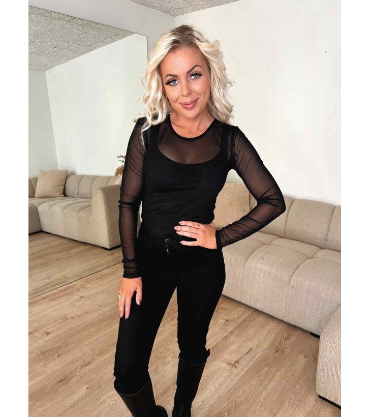 Ninni mesh bluse sort
