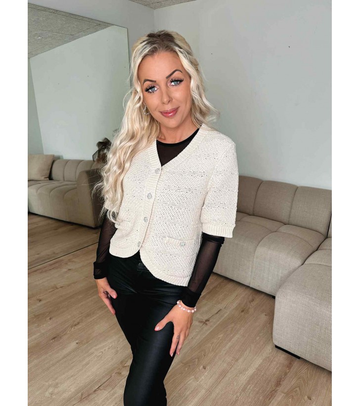 Jena v-neck strik cardigan m. similisten beige