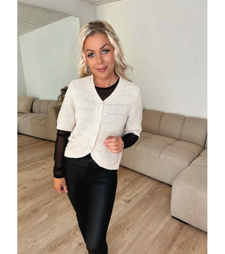 Jena v-neck strik cardigan m. similisten beige