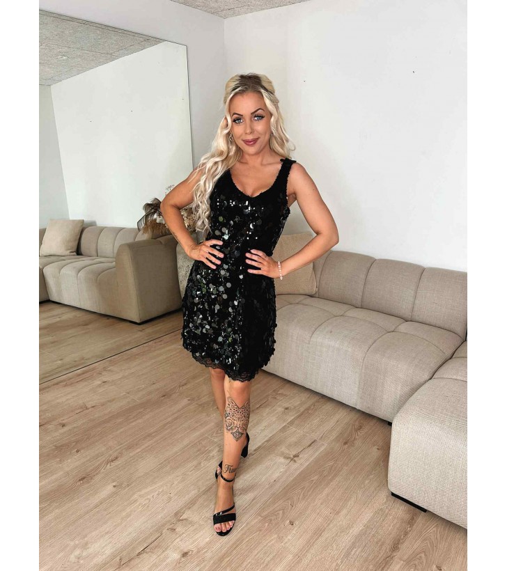 Elva sequin kjole m. blondekant