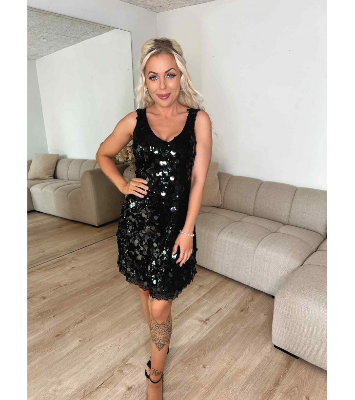 Elva sequin kjole m. blondekant