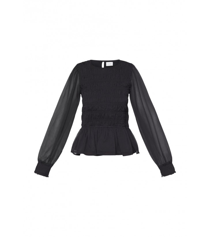 Uda langærmet smock bluse sort