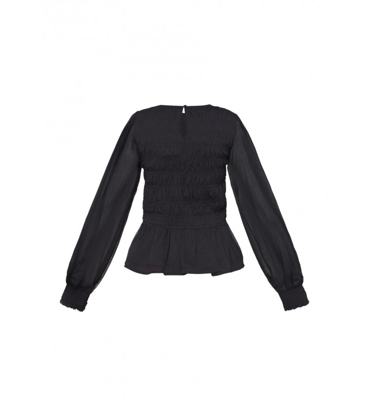 Uda langærmet smock bluse sort