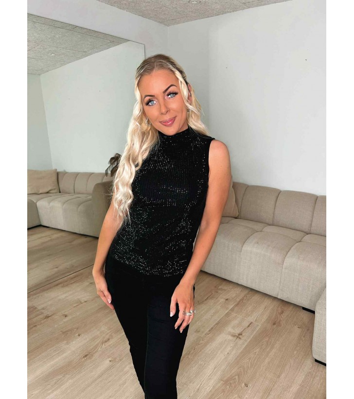 Evy turtleneck top m. rhinsten sort