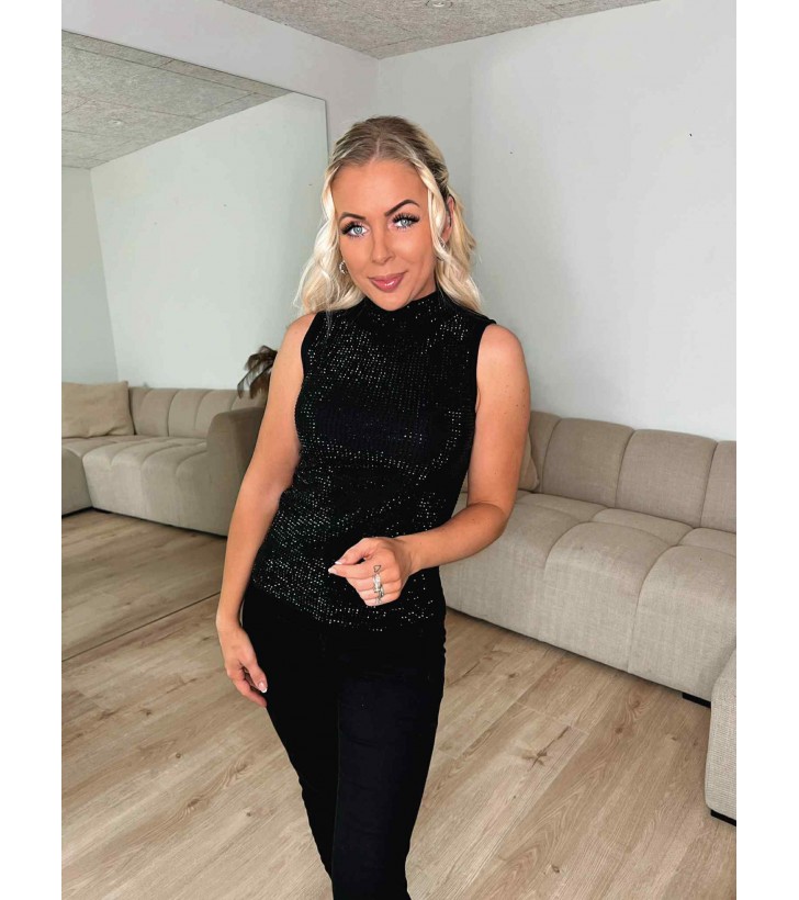 Evy turtleneck top m. rhinsten sort