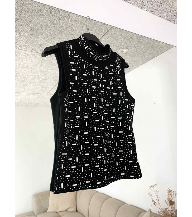 Evy turtleneck top m. rhinsten sølv