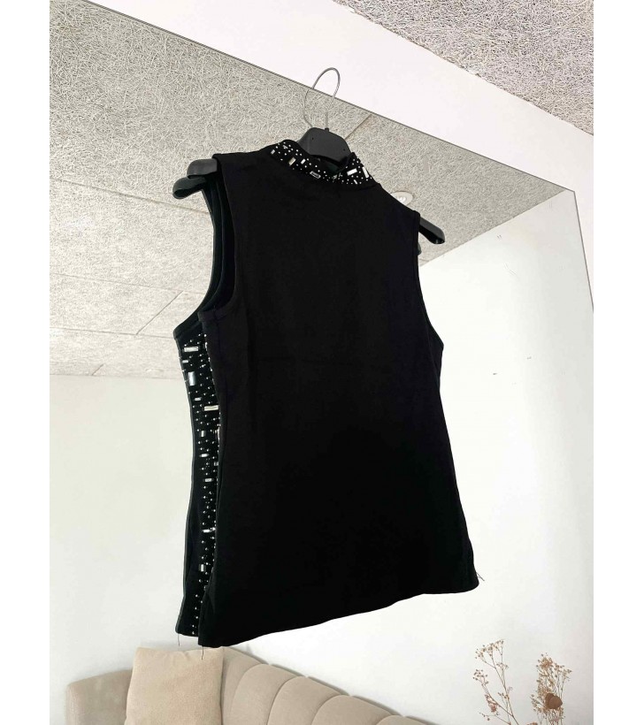Evy turtleneck top m. rhinsten sølv