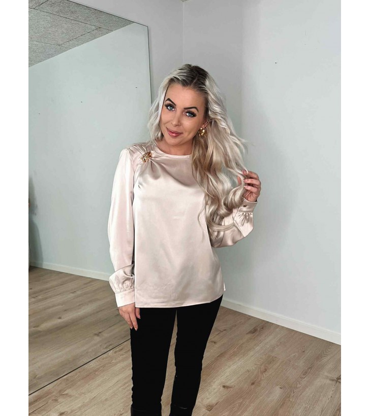 Vemina bluse beige m. gulddetaljer