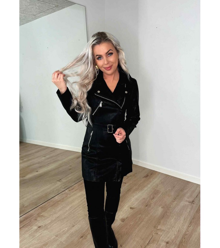 Silja PU trench coat jakke m. bælte