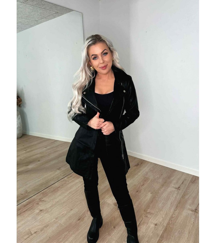 Silja PU trench coat jakke m. bælte