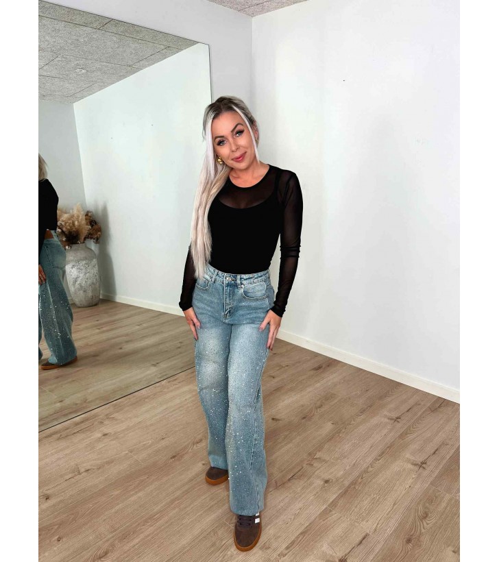 Milla denim buks m. rhinsten lys denim