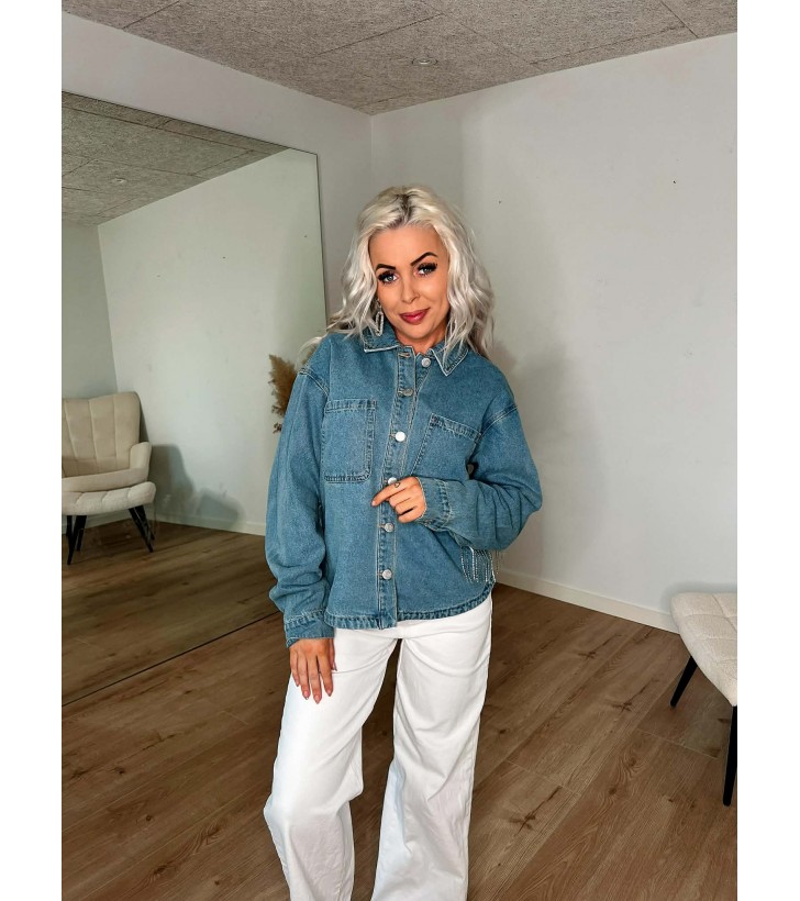 Alva denim jakke m. frynser
