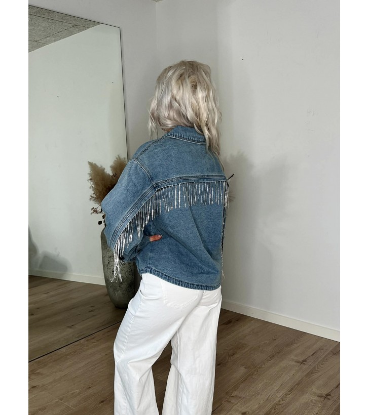 Alva denim jakke m. frynser
