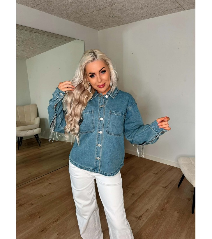 Alva denim jakke m. frynser