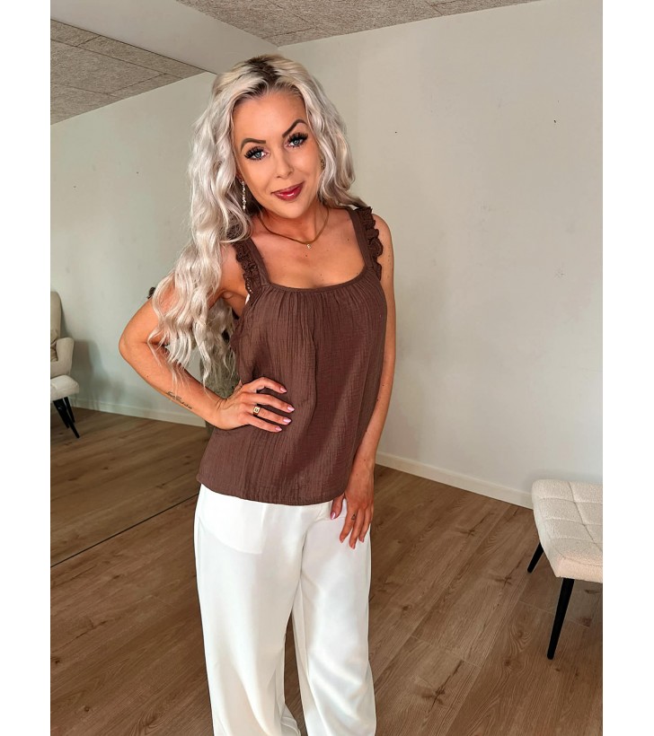 Sastina bomulds strop top brun