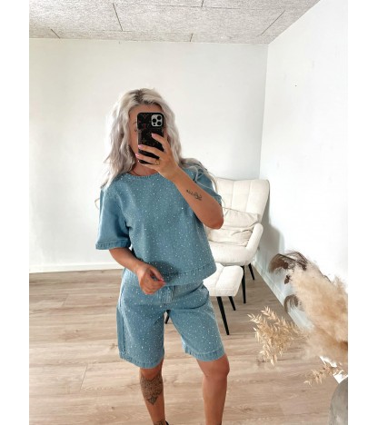 Jannel denim t-shirt med rhinsten