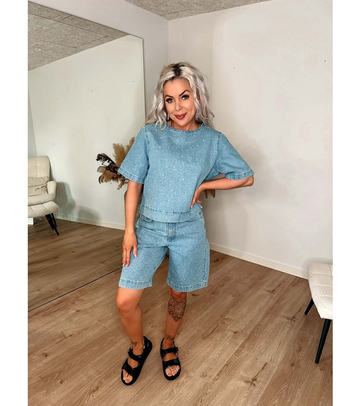 Jannel denim t-shirt med rhinsten