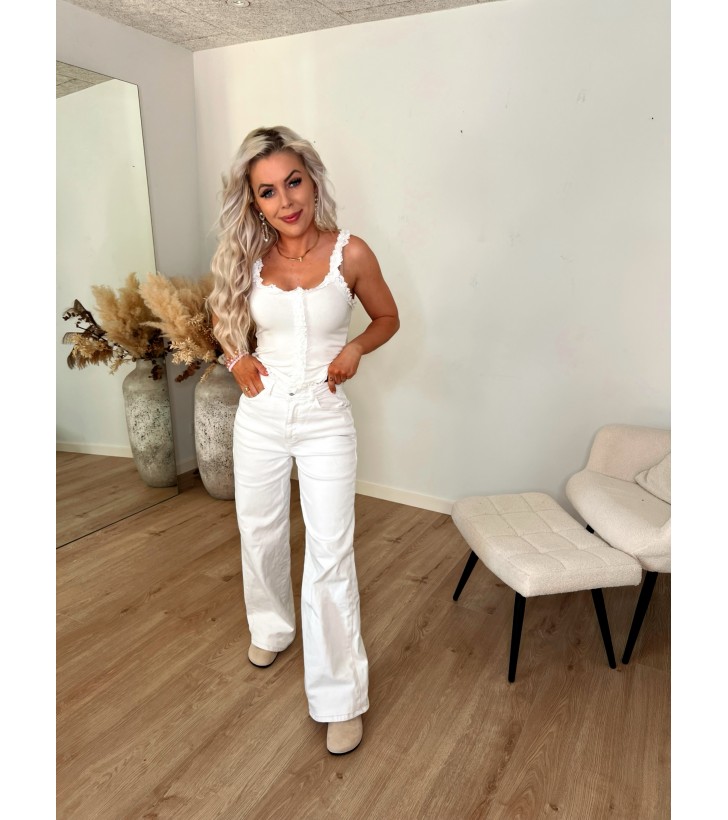 Scale rib lace top hvid