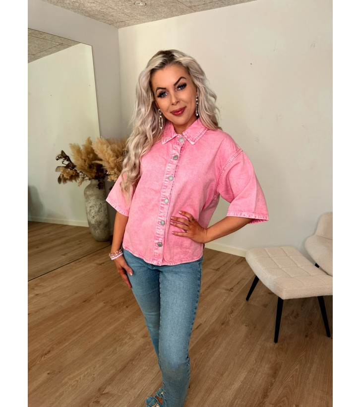 Polly kortærmede denim skjorte lyserød