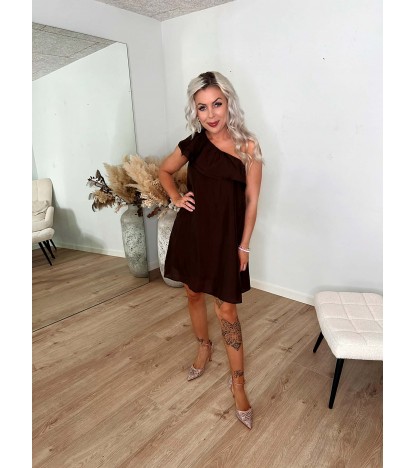 Penelope One Shoulder Kjole - Mørkebrun