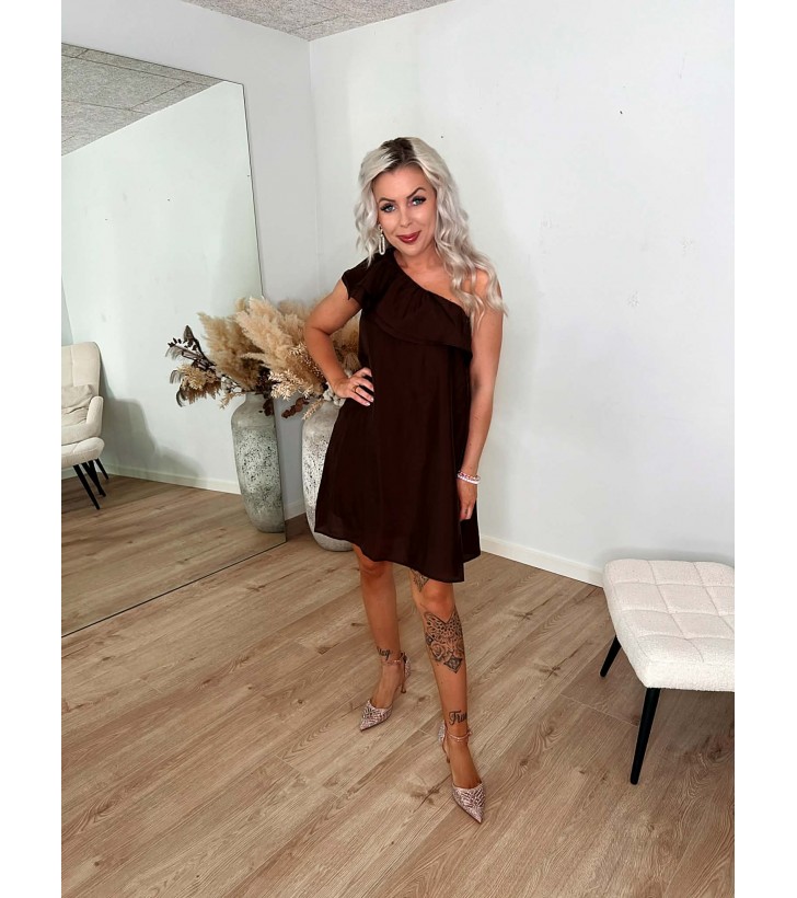Penelope One Shoulder Kjole - Mørkebrun