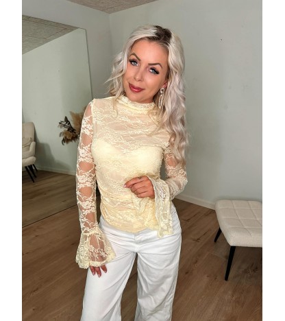 Leyla Langærmet Blondebluse - Gul