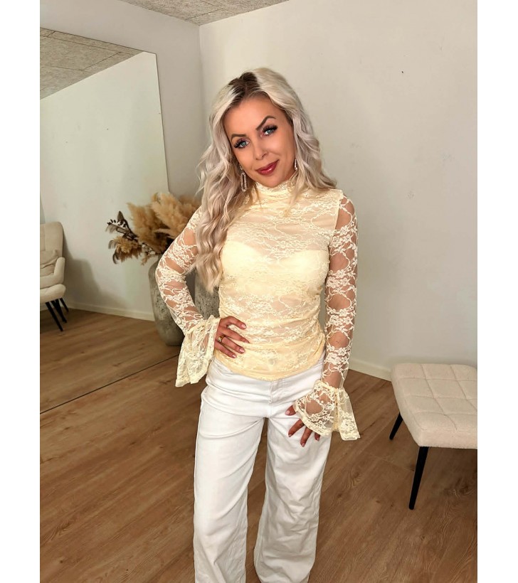 Leyla Langærmet Blondebluse - Gul