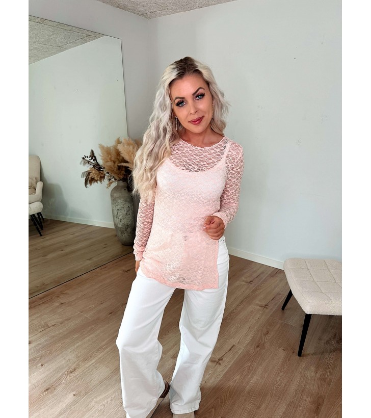 Leyla Blonde Bluse Med Slids - Rosa