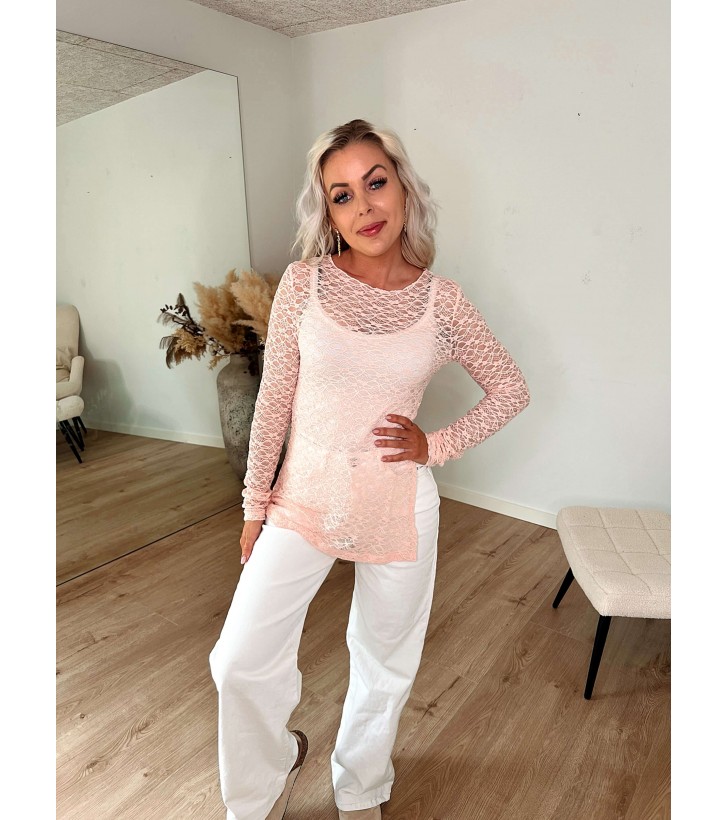 Leyla Blonde Bluse Med Slids - Rosa