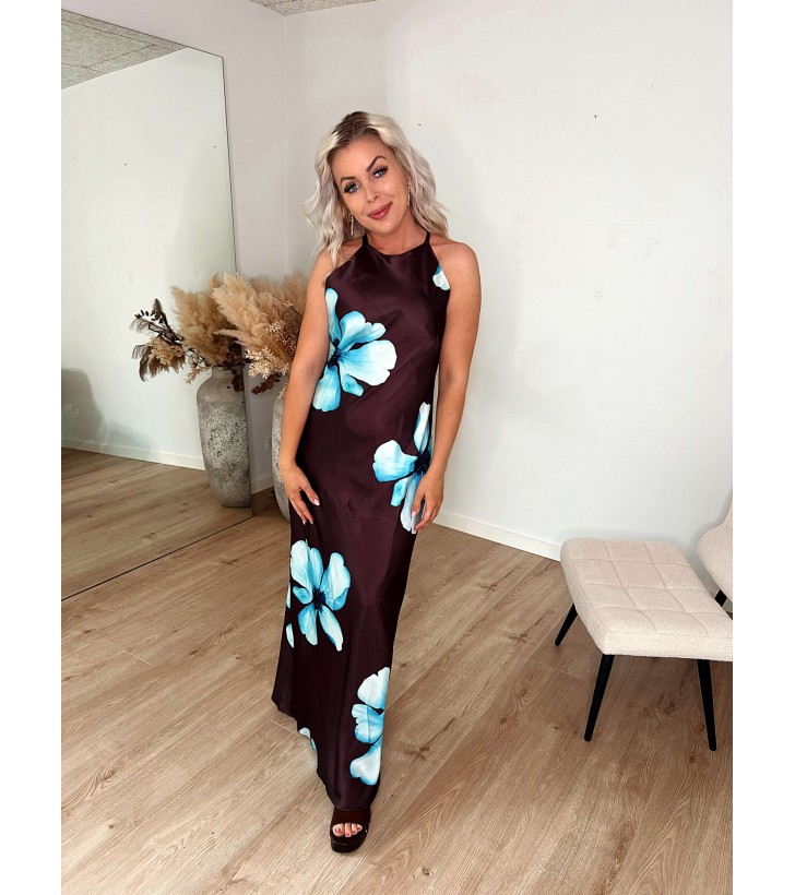 Sienna Maxi Kjole M. Blomsterprint – Mørkebrun