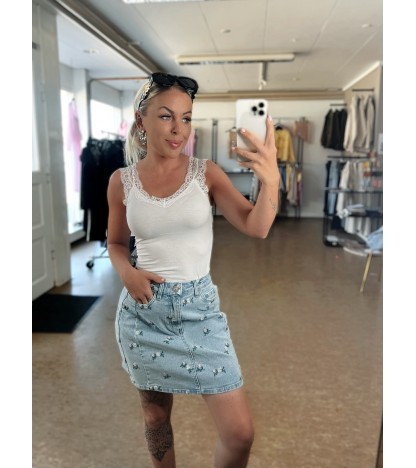 Flora Denim Nederdel M. Broderinger