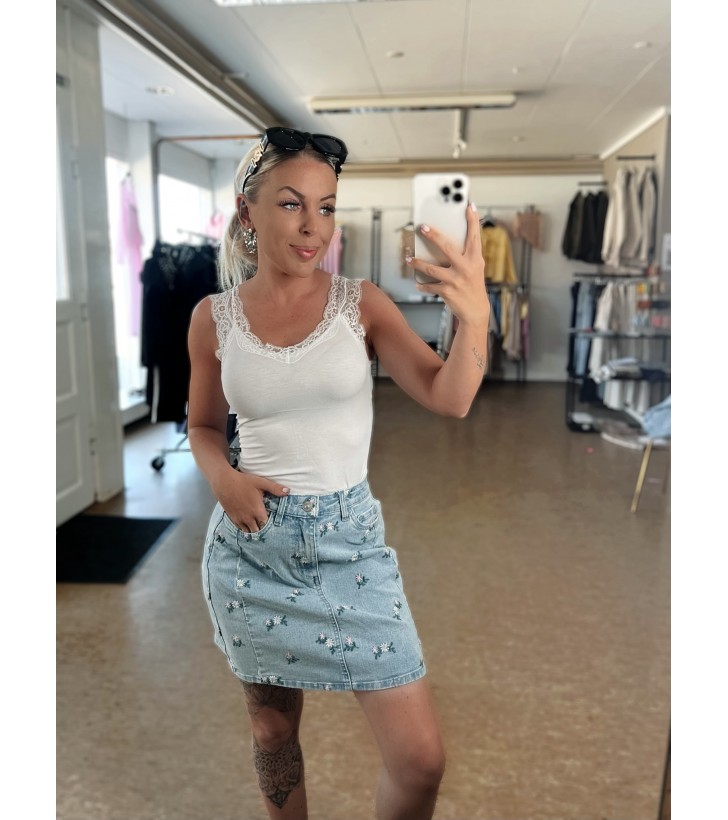 Flora Denim Nederdel M. Broderinger