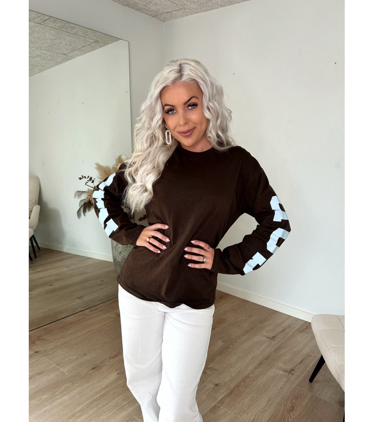 Ria Fany Langærmet Bluse M. Logo - Mørkebrun