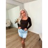 Maya Rib Basic Langærmet Bluse M. Blondekant
