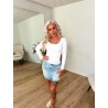 Maya Rib Basic Langærmet Bluse M. Blondekant