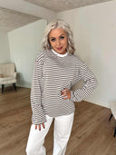 Sadie Langærmet Bluse - Beige Strib