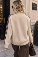 Leya Langærmet Half Zip Strik - Beige/brun
