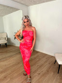 Rosalie Mesh Bandeau Maxi Kjole - Rød