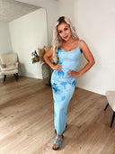 Nora Mesh Maxi Kjole M. Blomsterprint - Blå