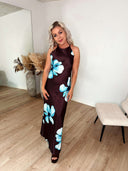 Sienna Maxi Kjole M. Blomsterprint – Mørkebrun