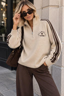 Leya Langærmet Half Zip Strik - Beige/brun