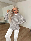 Sadie Langærmet Bluse - Beige Strib